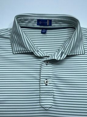 Stitch Golf Polo Shirt Mens Size Medium Performance Green Striped Stretch